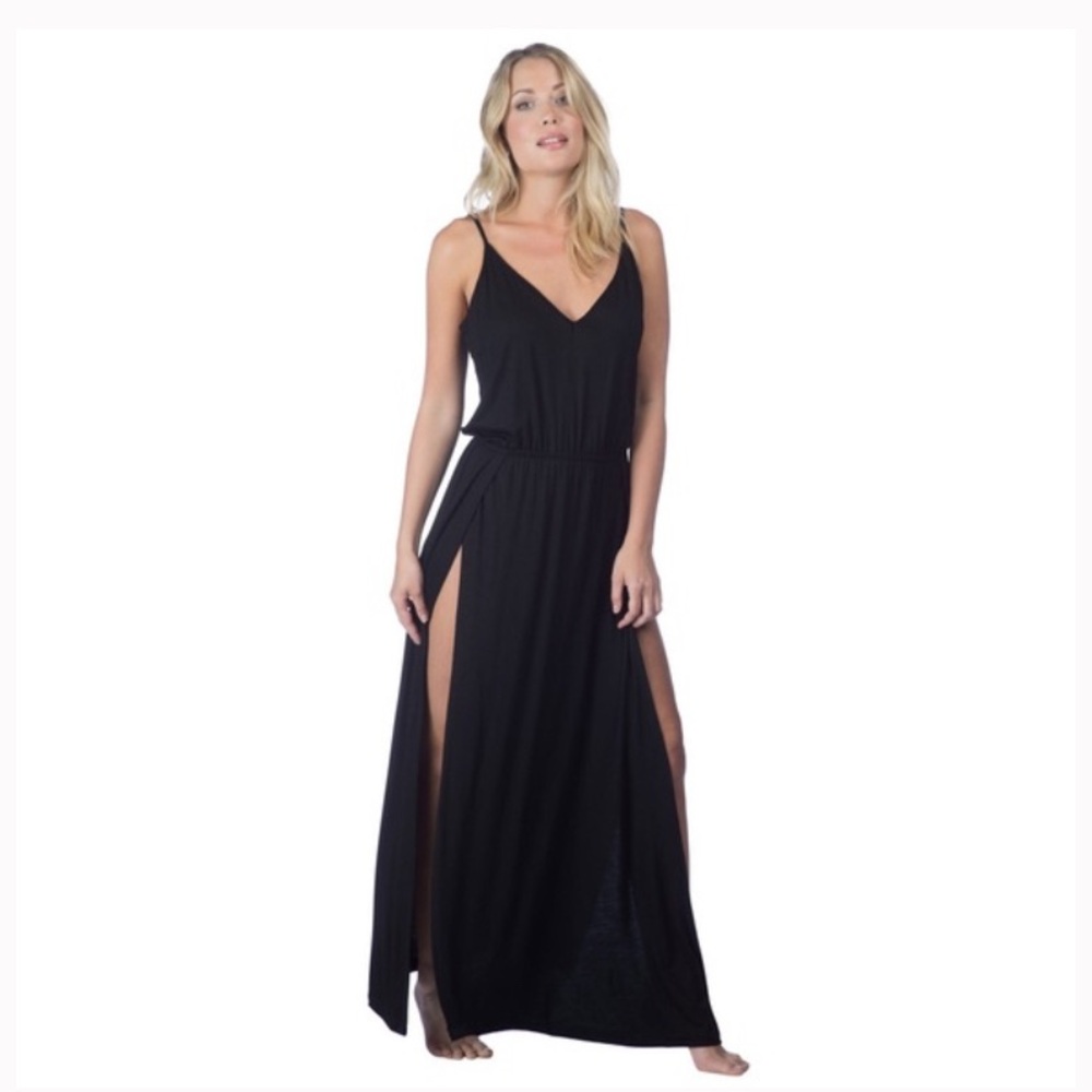 La Blanca Black Split Leg Maxi Swim Cover Dress.  Size S
